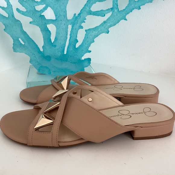 Jessica Simpson Criss Cross Creme Slide Studded Sandals Size 8.5M /39 - Picture 6 of 10